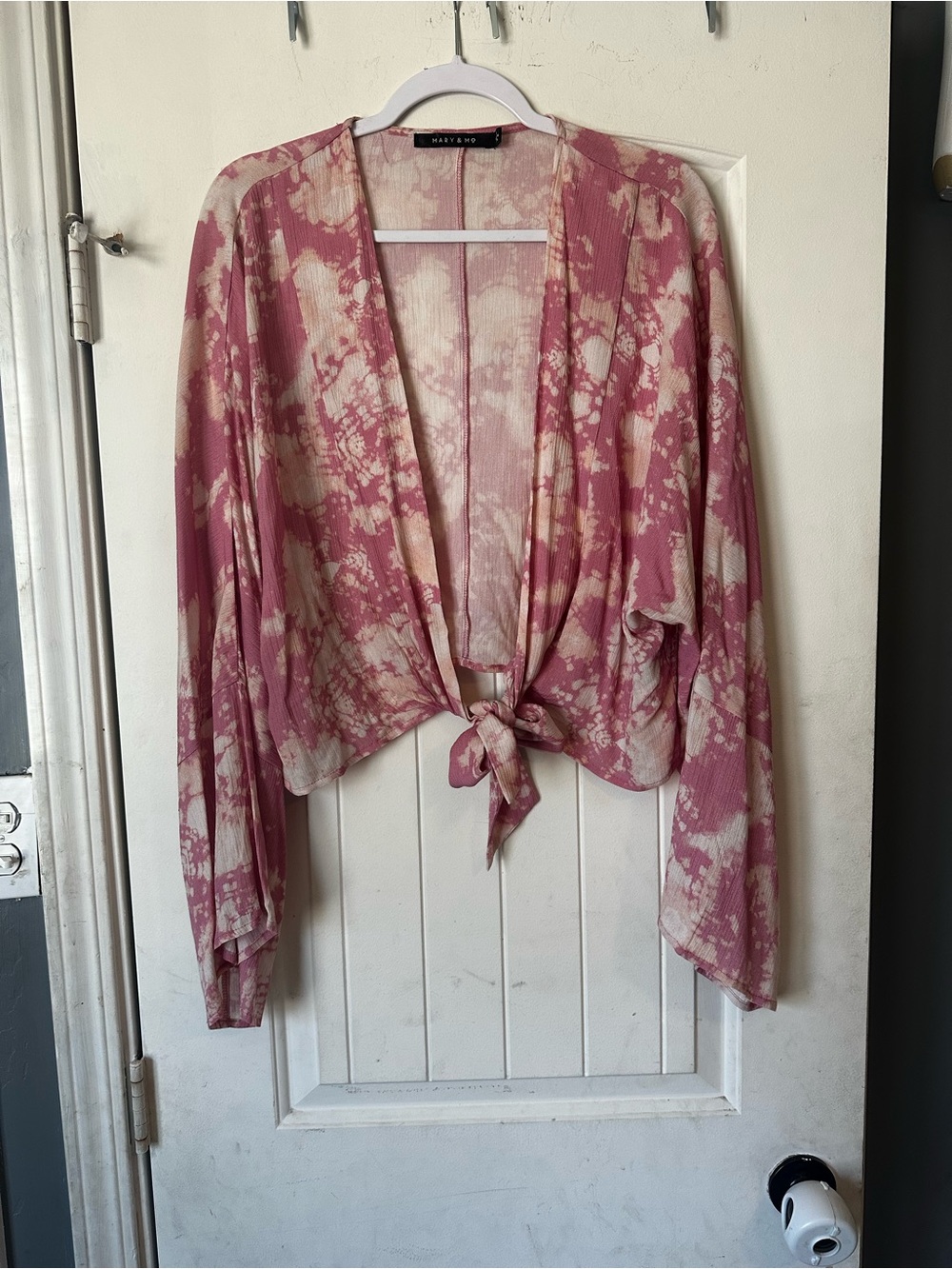 Mary & Mo Mauve Pink Tie Dye Front Tie Crop Cardigan Wrap Top Medium
